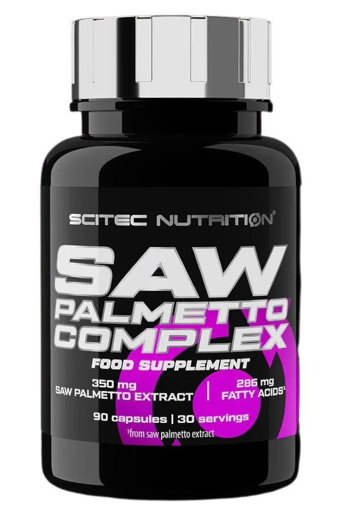 Scitec Nutrition Saw Palmetto Complex bottle, 90 capsules, on white background.