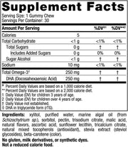 Supplement facts for Nordic Naturals vegan kids DHA gummy chews.