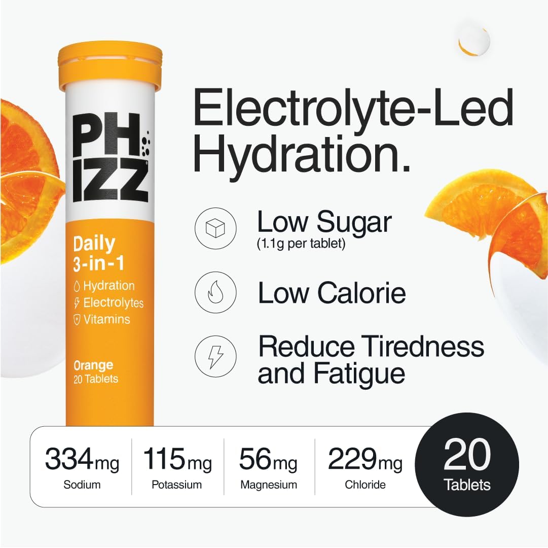 Phizz Daily 3-in-1 Electrolyte & Multivitamin Orange Tablets – 20 Count