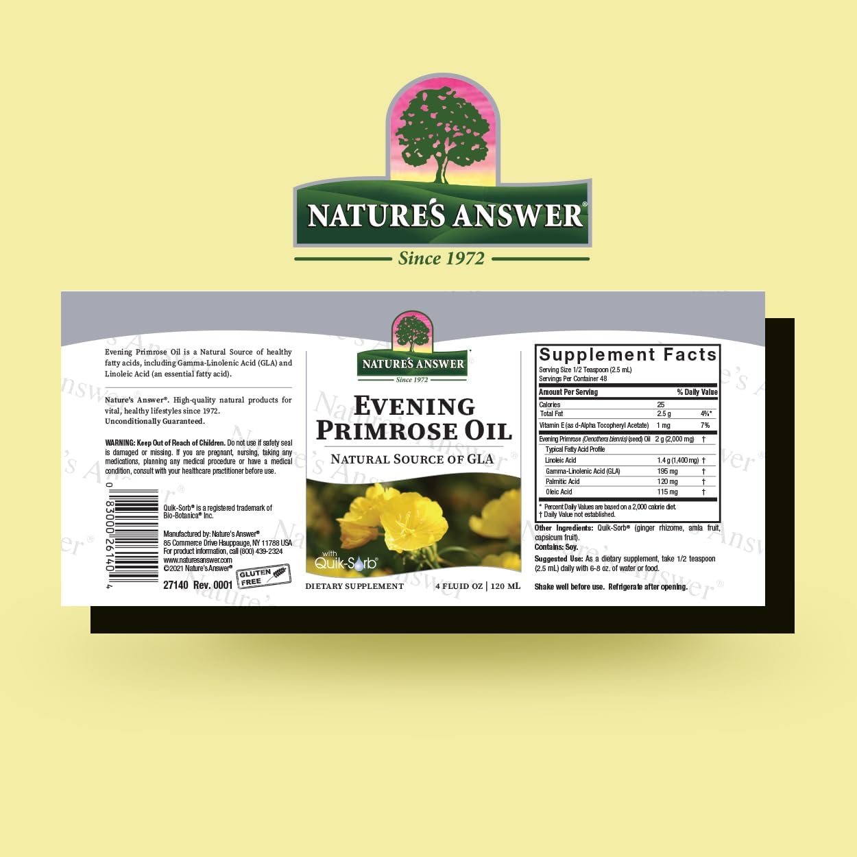 Nature’s Answer Evening Primrose Oil – Natural Source of GLA, 120 mL, Liquid with Quik-Sorb®