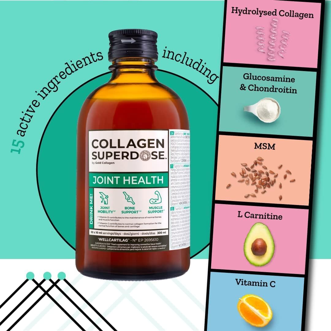 Ingredients and directions for Collagen Superdose liquid joint support.