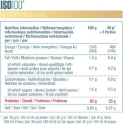 Nutrition label for ISO100 Gourmet Vanilla Flavour product