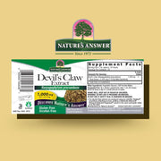 Nature’s Answer Devil’s Claw Root alcohol free liquid extract 30ml barcode label on a beige background