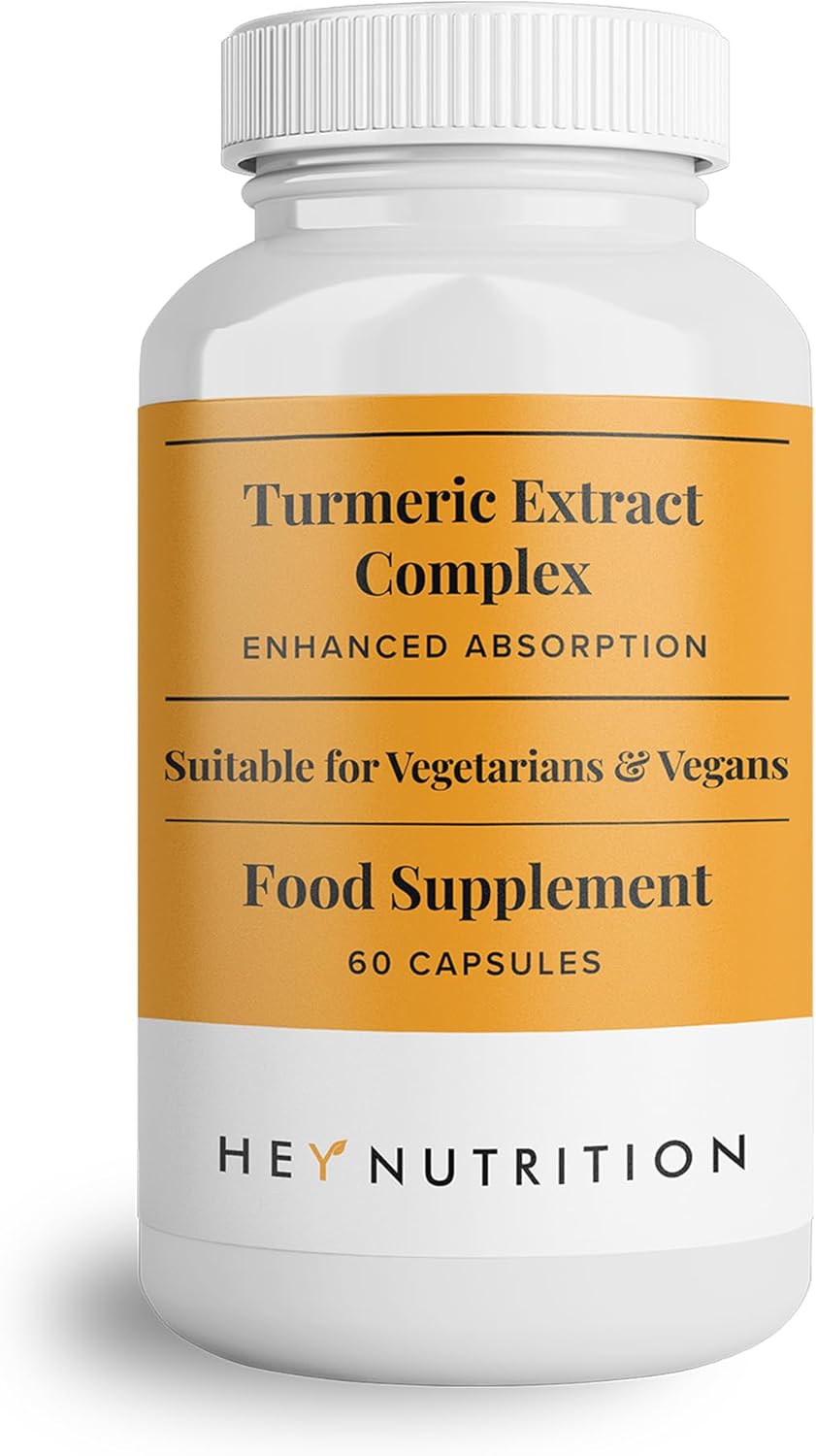 Hey Nutrition Turmeric Complex bottle, 60 vegan capsules.