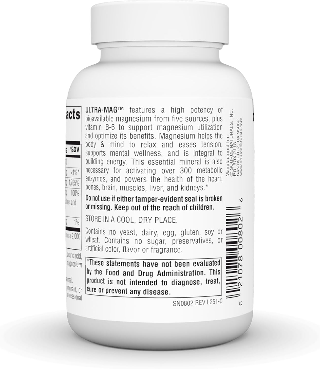 Barcode image: Source Naturals Ultra-Mag 5 in 1 magnesium tablets bottle barcode 60 count