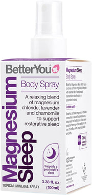 Front:  BetterYou Magnesium Body Spray bottle & box, 100ml.