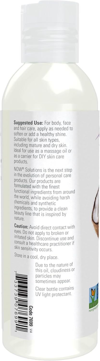 Barcode and product details for NOW Liquid Coconut Oil, 118ml