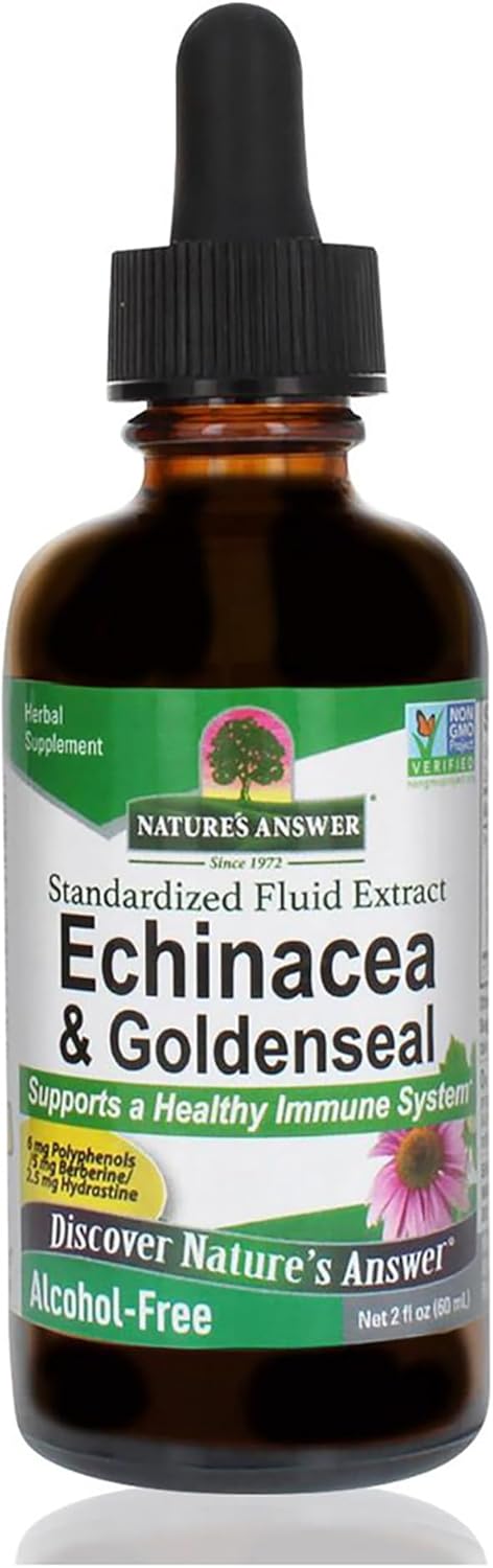 Nature’s Answer Echinacea and Goldenseal alcohol free liquid extract 60ml bottle front view on a white background