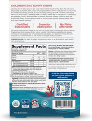 Packaging showing supplement facts for zero sugar kids omega-3 gummies.