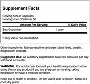 Supplement facts label for a dietary supplement containing sea cucumber.