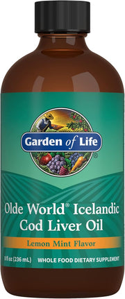 Garden of Life Olde World Icelandic Cod Liver Oil bottle, Lemon Mint, 236ml.