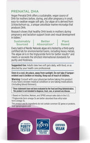 Nordic Naturals Vegan Prenatal DHA 500mg - 60 soft gel supplement facts.