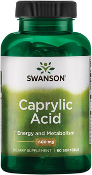 Swanson Caprylic Acid supplement bottle on a white background