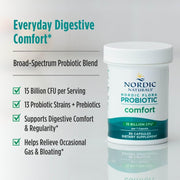 Supplement facts label for Nordic Naturals probiotic with 13 strains and prebiotics.