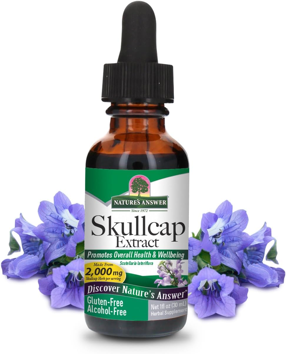 Nature's Answer Alcohol-Free Skullcap Herb Extract 30ml liquid supplement front label