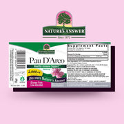 Nature's Answer Pau D'Arco supplement label on a pink background