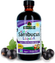 Nature’s Answer Sambucus Elderberry Kids Syrup 240ml bottle front view on a white background with elderberry