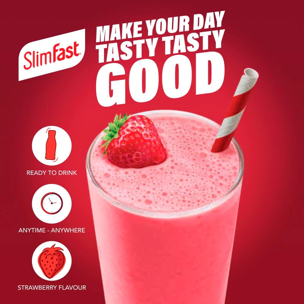 SlimFast Strawberry Ready To Drink protein shake serving bottle 325ml 
