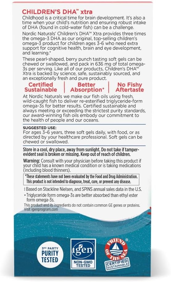 Supplement facts label for Nordic Naturals Children's DHA Xtra.