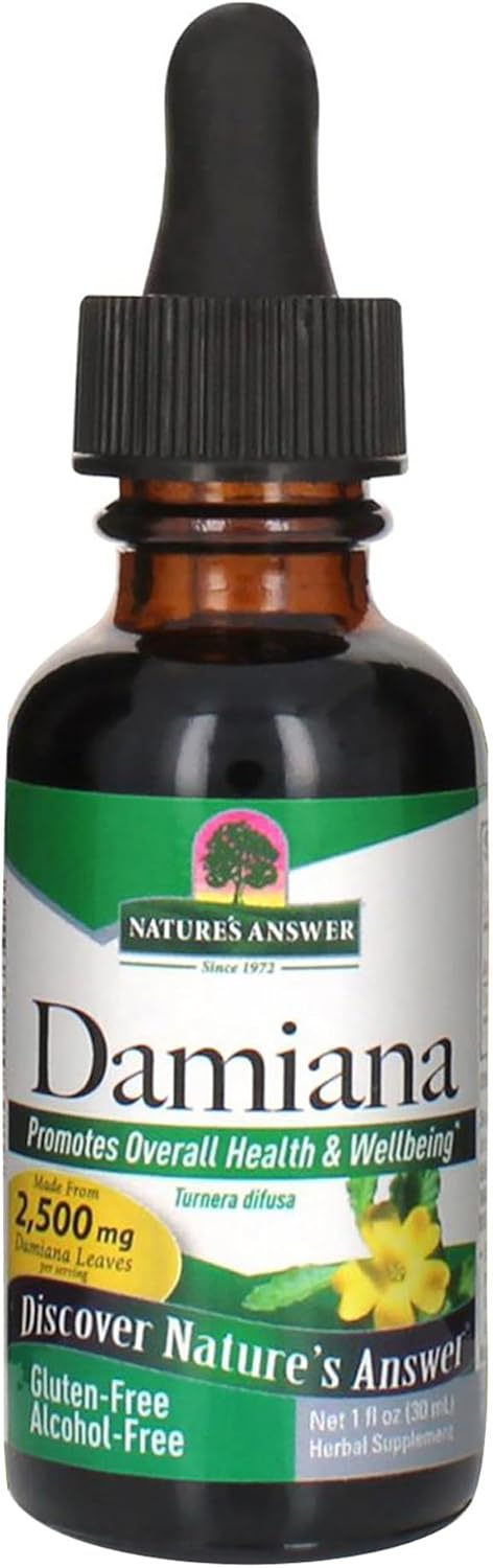 Nature’s Answer Damiana Leaf alcohol free liquid extract 2500mg 30ml bottle front view