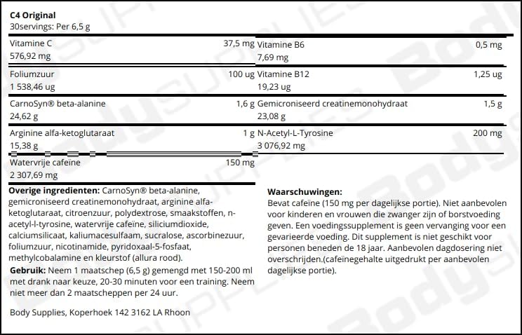 Nutritional supplement label with detailed ingredient list and warnings.