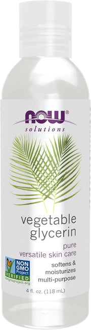 NOW Solutions 100% Pure Vegetable Glycerin bottle, 118ml, on white background.
