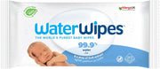 WaterWipes packaging with a baby and text about purity and ingredients.