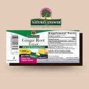 Natures Answer Ginger Root Extract supplement label on a beige background
