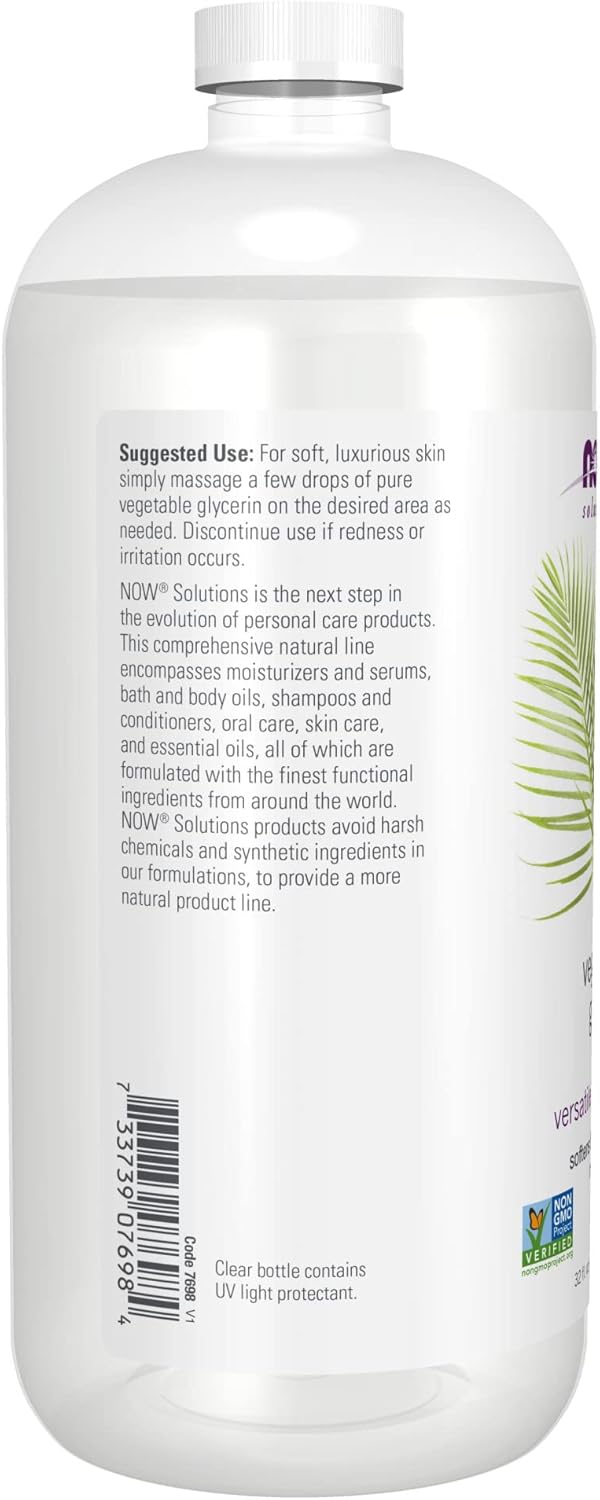 Barcode and product details for NOW Pure Vegetable Glycerin, 946ml
