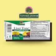 Nature's Answer Liver Tone supplement label on a yellow background