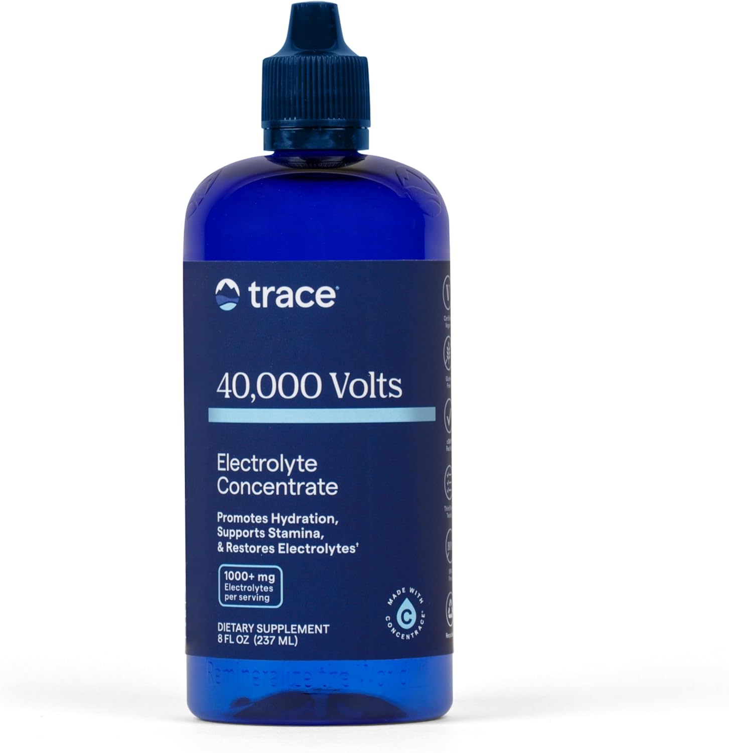 Front Image: Trace Minerals 40000 Volts electrolyte liquid bottle 237ml