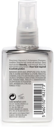 Back label of Color Wow Dream Coat Spray 50ml showing instructions & barcode.