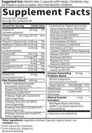 Ingredient list and supplement facts for women's digestive enzymes.