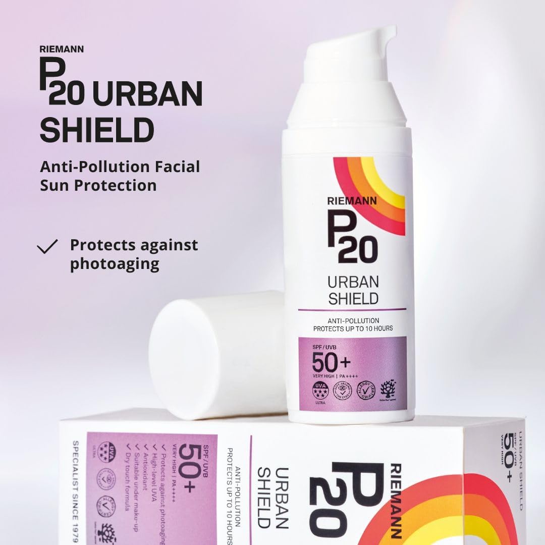 Riemann P20 Urban Shield SPF50+ Facial Protection Cream tube & box, 50g.