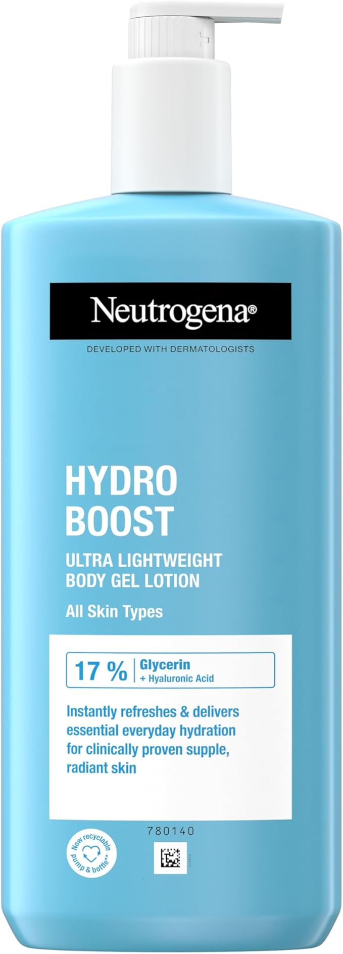 Neutrogena Hydro Boost Body Gel Lotion 400ml blue bottle in white background.
