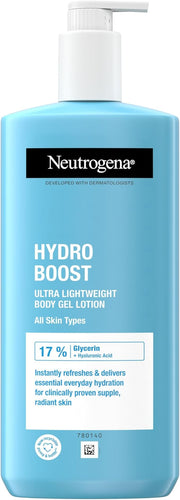 Neutrogena Hydro Boost Body Gel Lotion 400ml blue bottle in white background.