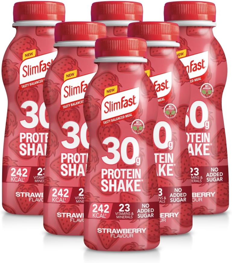 SlimFast High Protein Strawberry Ready To Drink shake bottles 6 x 325ml pack