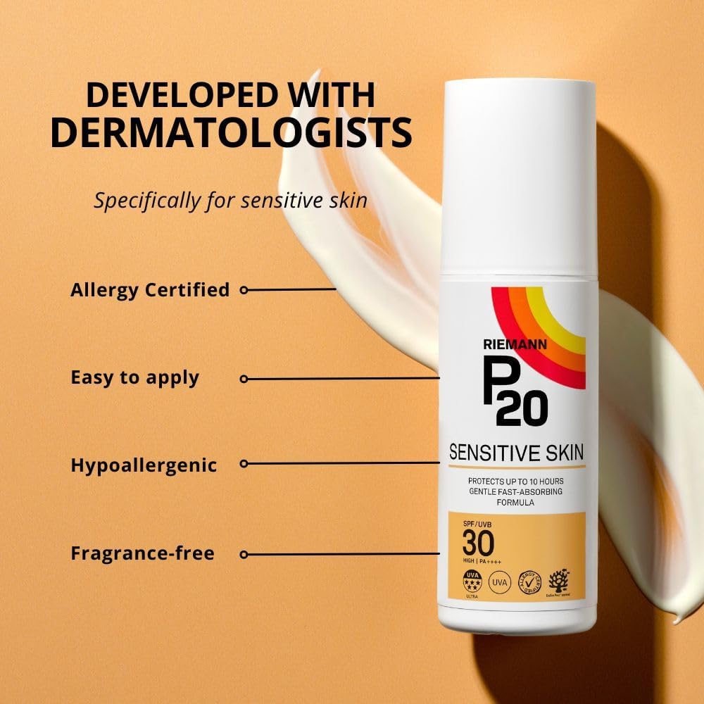 Riemann P20 SPF30 Sensitive Skin Sun Cream tube, 200ml, on white background.