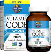 Garden of Life Vitamin Code Raw One for Men multivitamin bottle, 30-count vegetarian capsules.