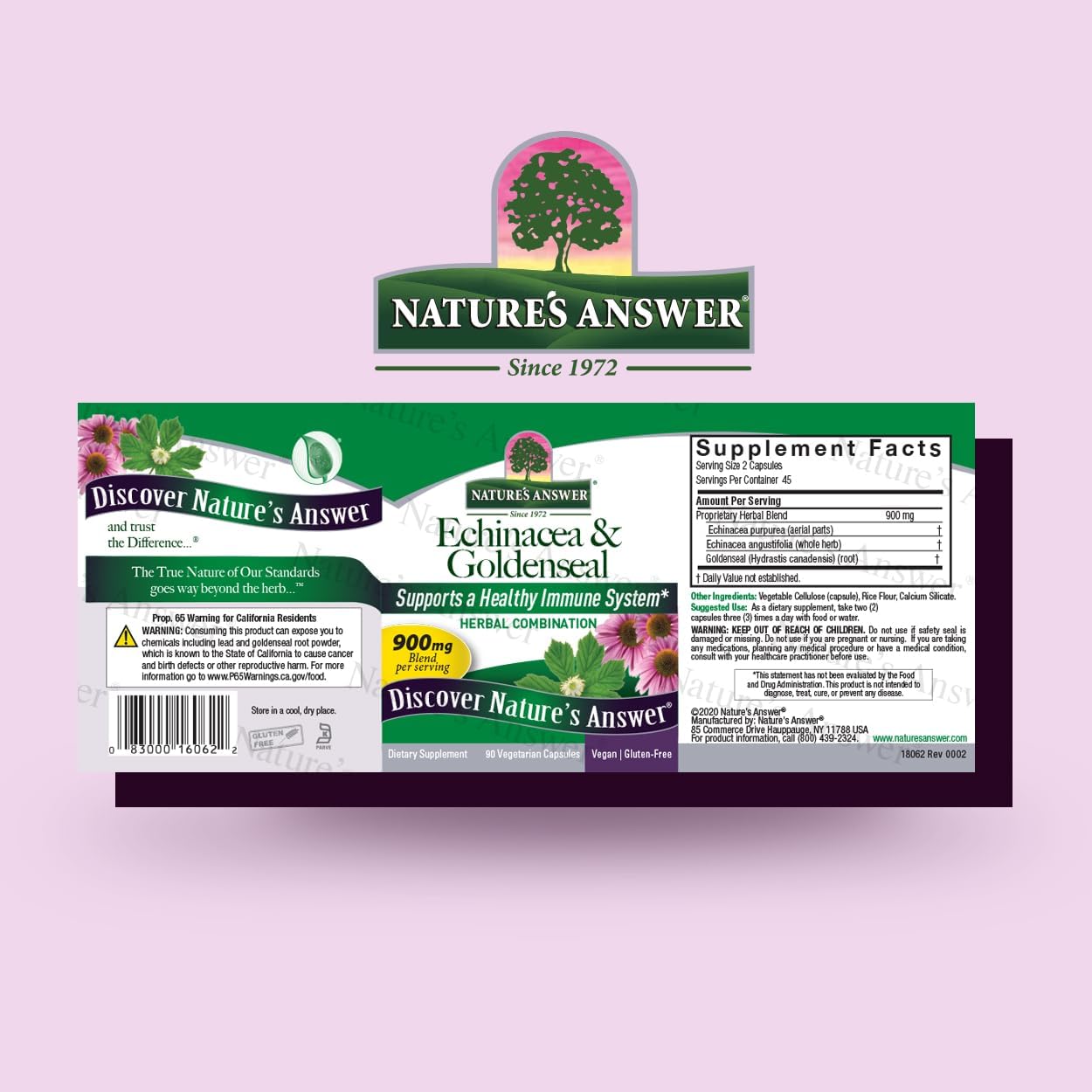 Nature’s Answer Echinacea Goldenseal vegetarian capsules 90 count barcode