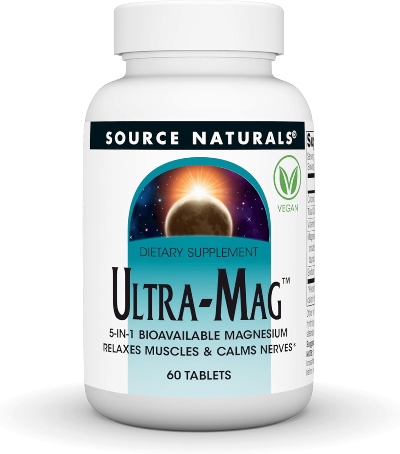 Front image: Source Naturals Ultra-Mag 5 in 1 magnesium tablets bottle 60 count