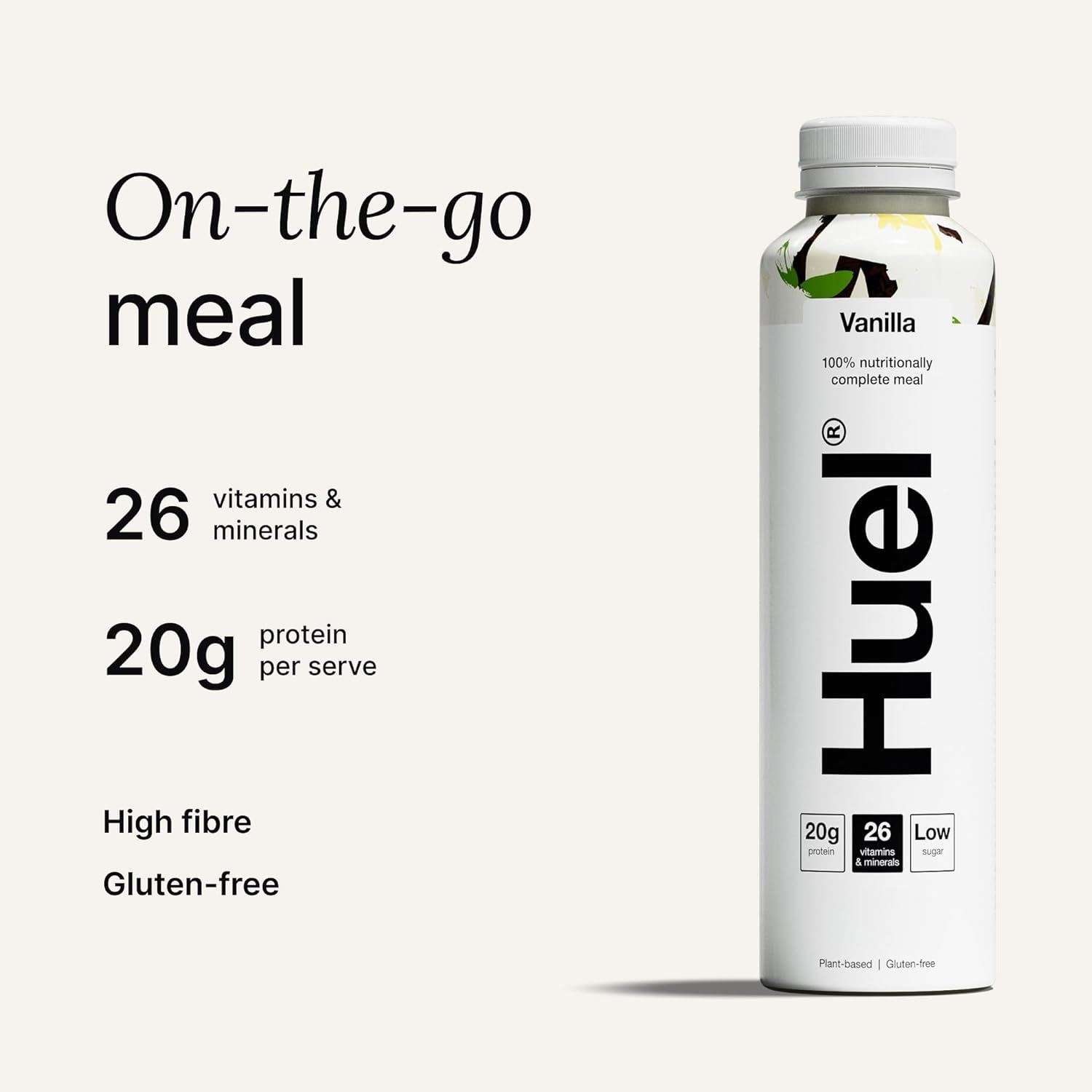 Huel Ready-to-Drink Vanilla meal drink bottle serving instructions 500ml bottle 8 pack