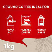 Lavazza Qualità Rossa ground coffee brewing preparation packs 4 x 250g
