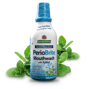 Nature’s Answer PerioBrite winter mint mouthwash alcohol free 480ml bottle front view with peppermint