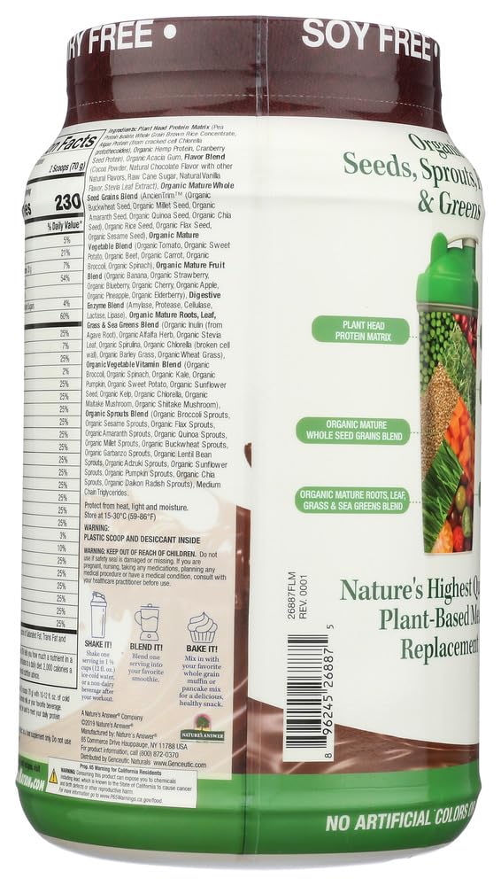 Supplement container with label detailing ingredients and nutritional information