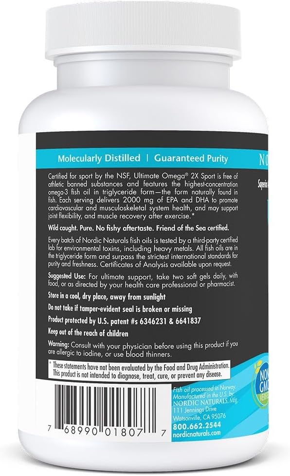 NSF Certified for Sport seal and supplement facts for high-potency omega-3.