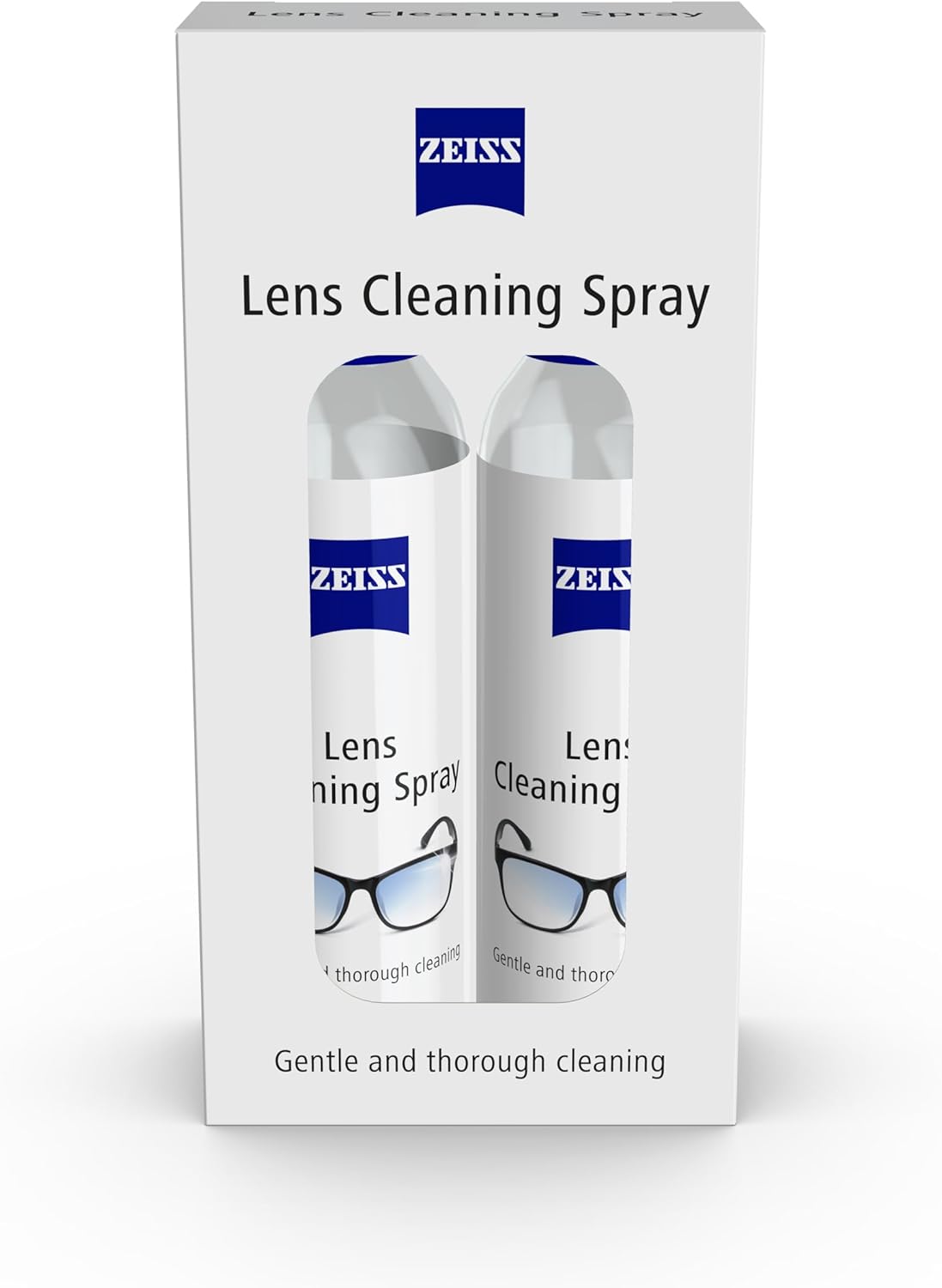 ZEISS Lens Cleaning Spray Twin Pack showing two 120ml bottles in packaging.