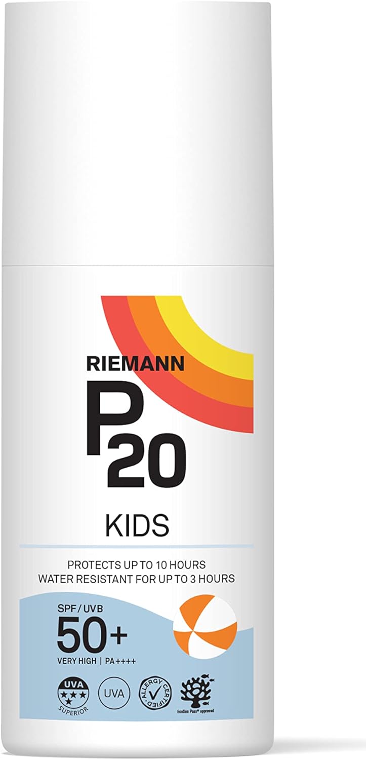 Riemann P20 Kids Sun Cream SPF50+ bottle, 200ml, on white background.