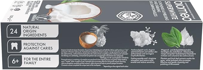 BIOMED Superwhite Natural Coconut Toothpaste box, 100g, on a clean background.