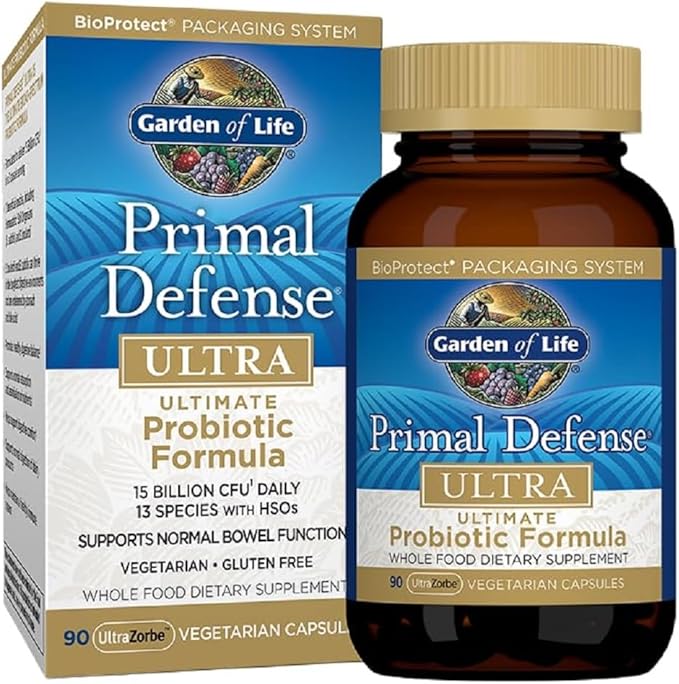 Garden of Life Primal Defense Ultra probiotic bottle & box 90 vegan capsules.